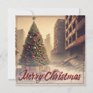 Árbol de Navidad entre Ruinas Feliz Navidad