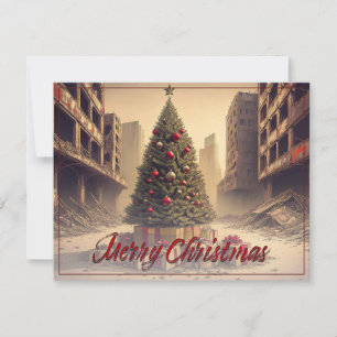 Árbol de Navidad entre Ruinas Feliz Navidad