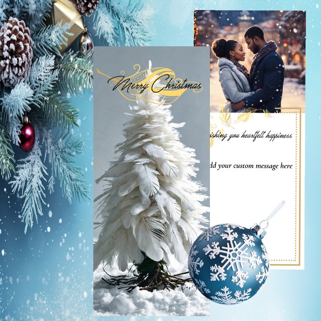 Árbol de Navidad Feather moderno | Foto (Miniature Art Feather Tree - Unique Art - Christmas Holiday Card)