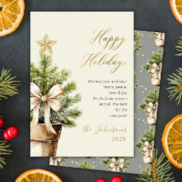 Árbol de Navidad Feliz Acuarela Arco Dorado Modern