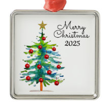 Árbol de Navidad Festivo Con Adornos Rojos