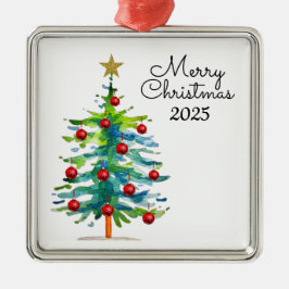 Árbol de Navidad Festivo Con Adornos Rojos