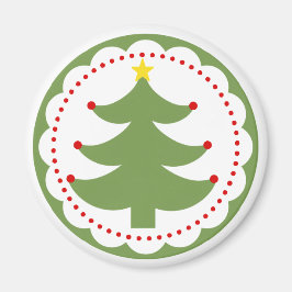 Árbol de Navidad festivo en imán redondo