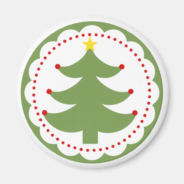 Árbol de Navidad festivo en imán redondo (Frente)
