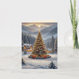 Árbol de Navidad festivo en un pueblo de montaña