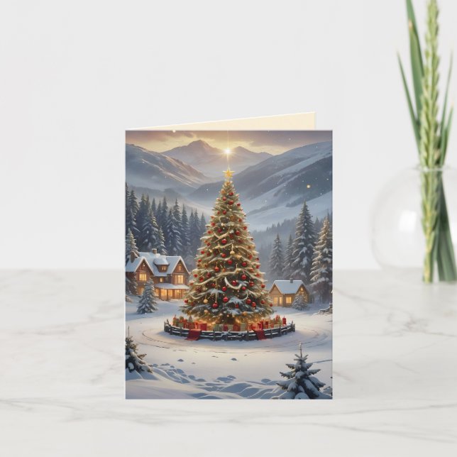 Árbol de Navidad festivo en un pueblo de montaña (Anverso)