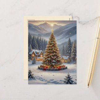 Árbol de Navidad festivo en un pueblo de montaña
