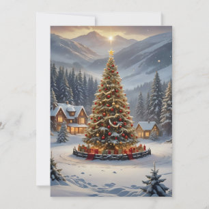 Árbol de Navidad festivo en un pueblo de montaña