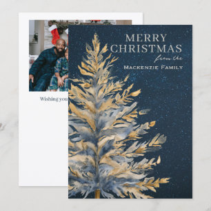Árbol de Navidad Foto Personalizada Blue Gold