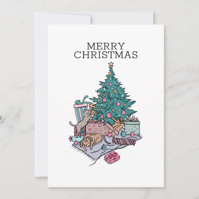 Árbol De Navidad Gato Y Cachorro Simple Minimalist (Anverso)