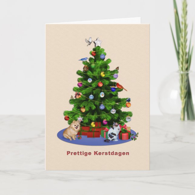 Árbol de navidad holandés, feliz, pájaros, gato, (Anverso)