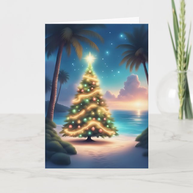 Árbol de Navidad junto al mar - Tarjeta de vacacio (Anverso)