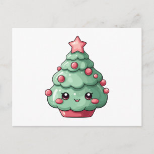 Árbol de Navidad kawaii con cara sonriente