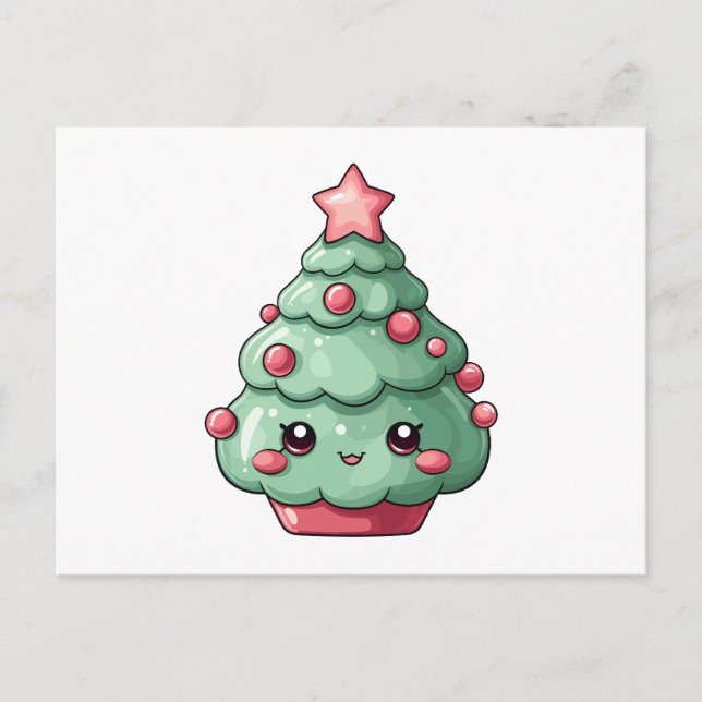 Árbol de Navidad kawaii con cara sonriente (Anverso)