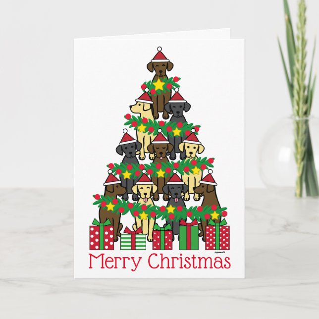 Árbol de Navidad Labradors Tres tarjetas de vacaci (Anverso)