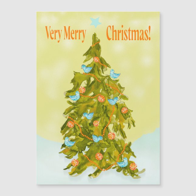 Árbol de Navidad lindo con pájaros azules (Anverso)