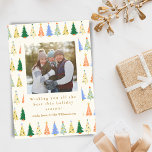 Árbol de Navidad lindo familia verde roja dos foto<br><div class="desc">Árbol de Navidad lindo familia verde rojo dos tarjeta de vacaciones de foto</div>