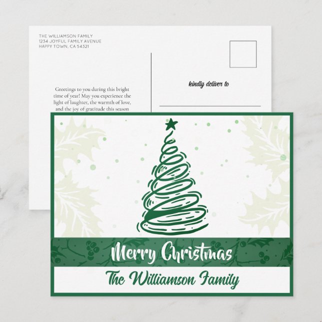 Árbol de Navidad Líneas Curvas Hoja de Acebo Verde (Anverso / Reverso)