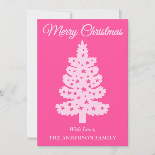 Árbol de Navidad manuscrito y rosa caliente (Anverso)