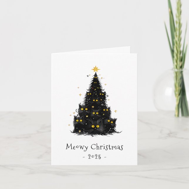 Árbol de Navidad Meowy de Gato Negro Blanco (Anverso)