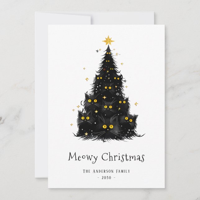 Árbol de Navidad Meowy de Gato Negro Blanco (Anverso)