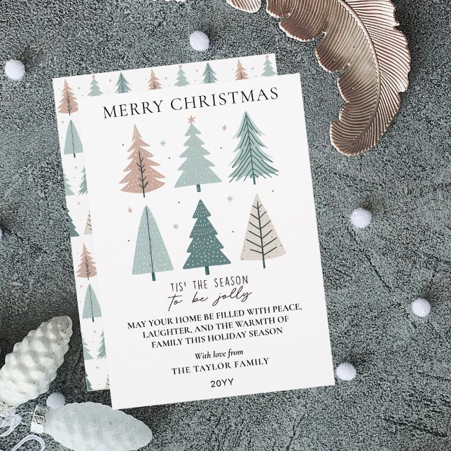 Árbol de Navidad minimalista con estilo Boho Scand (Minimalist Boho Scandi-Style Christmas Tree Holiday Card)