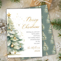 Árbol de navidad moderno con acuarela Gold Script