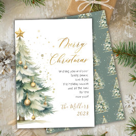 Árbol de navidad moderno con acuarela Gold Script