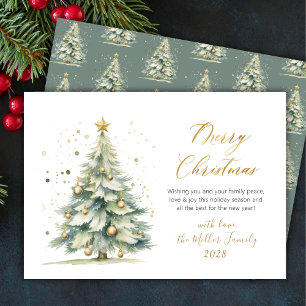 Árbol de navidad moderno con acuarela Gold Script