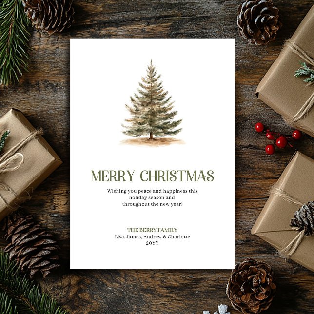 Árbol de Navidad Moderno Neutral Tipografía Elegan (Modern Neutral Christmas Tree Elegant Typography Holiday Card)