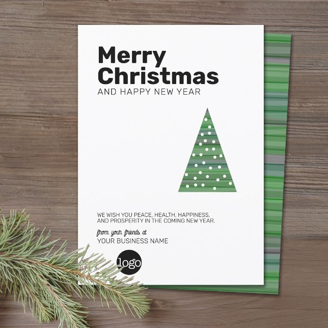Árbol de Navidad moderno - sans serif Business (Office Holiday Card - Modern Tech Design with Simple Tree and your logo)