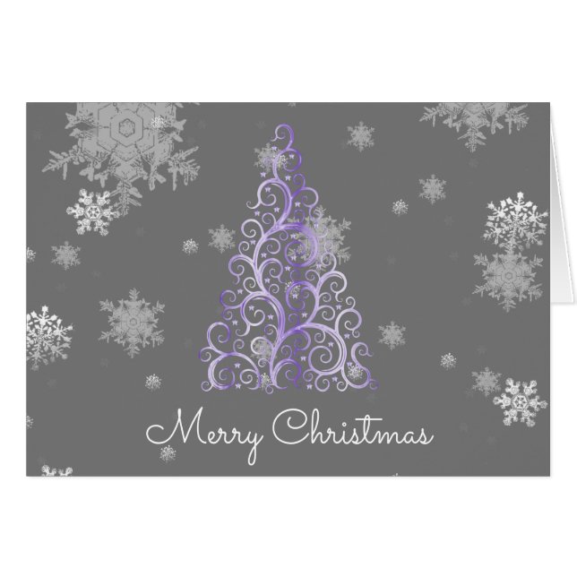 Árbol de Navidad morado y copos de nieve (Anverso (Horizontal))