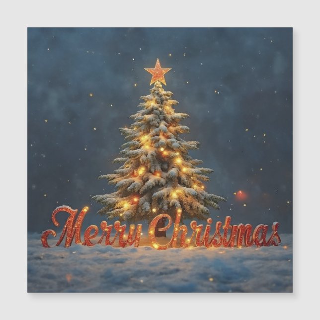 Árbol de Navidad nevado con luces cálidas (Anverso)