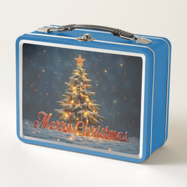Árbol de Navidad nevado con luces cálidas (Anverso)