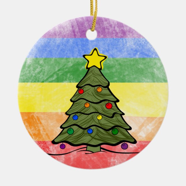 Árbol de Navidad | Ornamento arcoiris | Nombres y  (Frente)