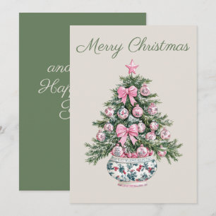 Árbol de Navidad Preppy Pink and Green Chinoiserie