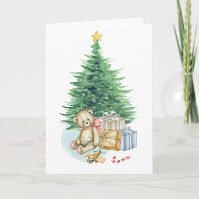Árbol de Navidad Presenta acuarela de oso de peluc (Anverso)