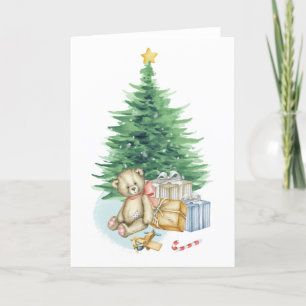 Árbol de Navidad Presenta acuarela de oso de peluc