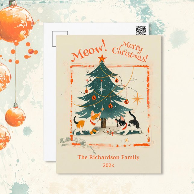 Árbol de Navidad retro de gatos aburridos de los a (Retro 1950s Cute Cats Christmas Trees Postcard)