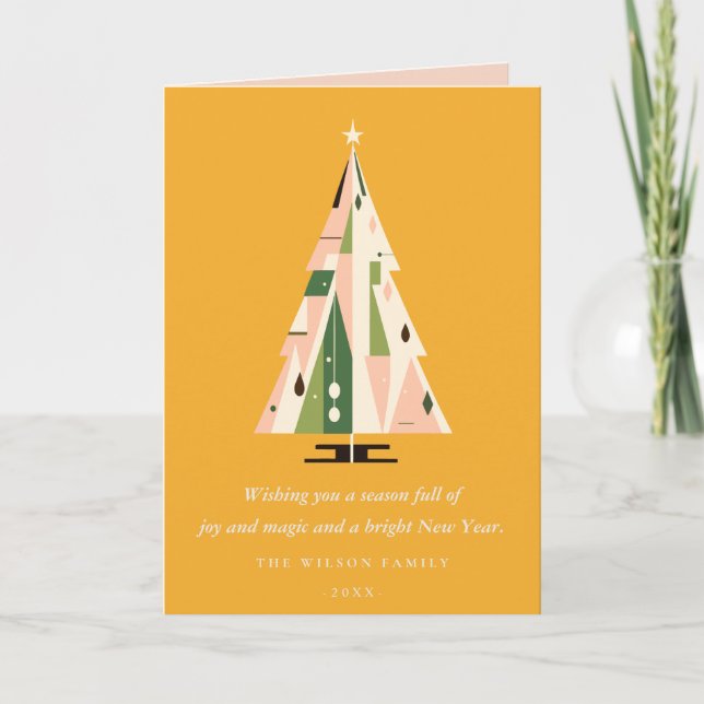 Árbol de Navidad retro geométrico verde bosque ama (Anverso)