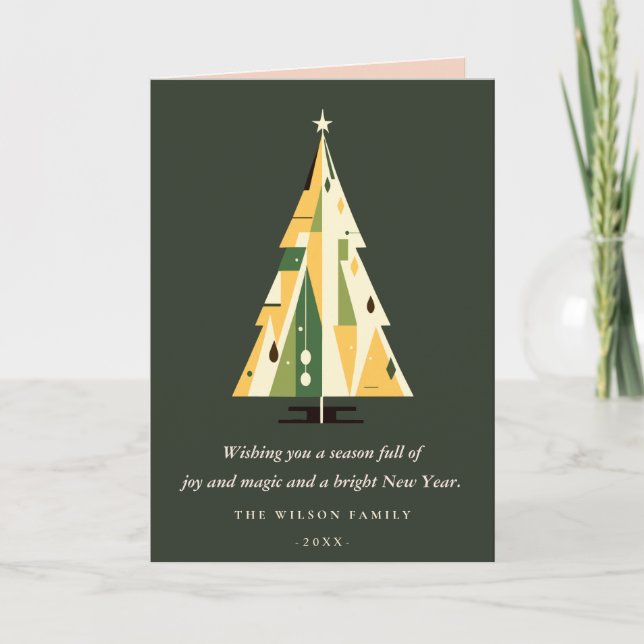 Árbol de Navidad retro geométrico verde bosque ama (Anverso)