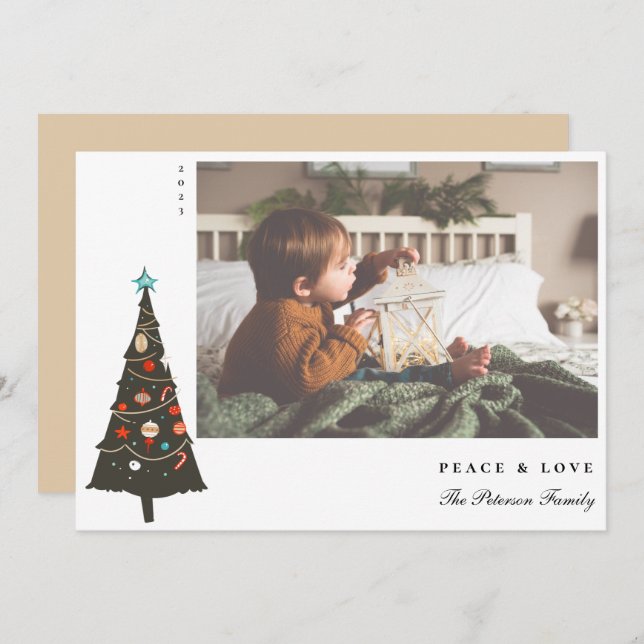 Árbol de Navidad retro ilustrado moderno (Anverso / Reverso)