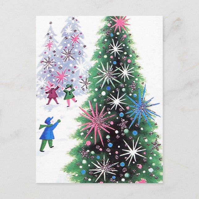 Árbol de Navidad retro vintage y postal infantil (Anverso)