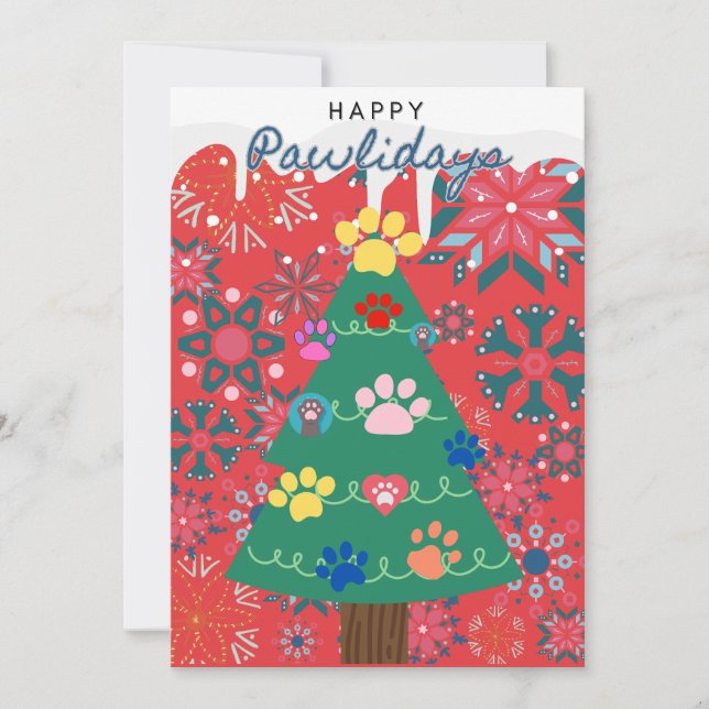 Árbol de Navidad rojo con adornos de patas festivo (Anverso)