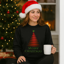 Árbol de Navidad Rojo en Sudadera Negra
