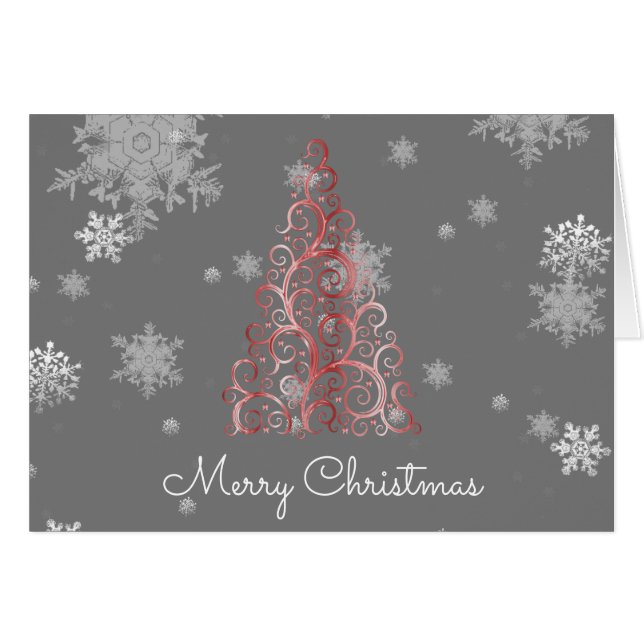 Árbol de Navidad Rojo y copos de nieve (Anverso (Horizontal))