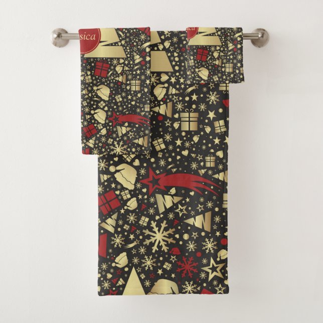 Árbol de Navidad rojo y dorado copos de nieve y es (In situ)