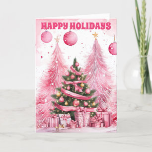 Árbol de navidad rosa de color de agua Felices vac