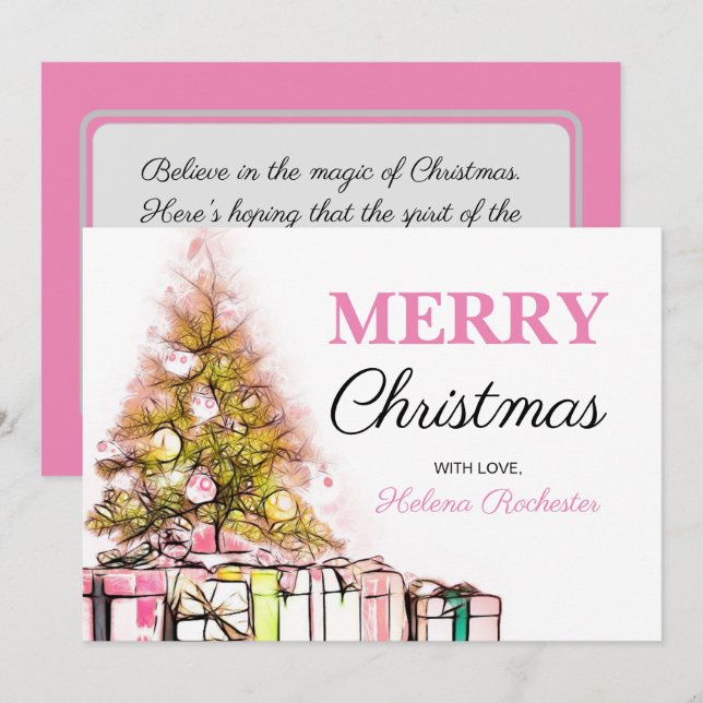 Árbol de Navidad rosa dulce y presenta vacaciones (Anverso / Reverso)