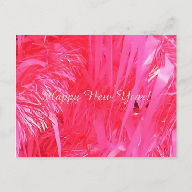 Árbol de Navidad rosa Feliz Año Nuevo, postal (Anverso)
